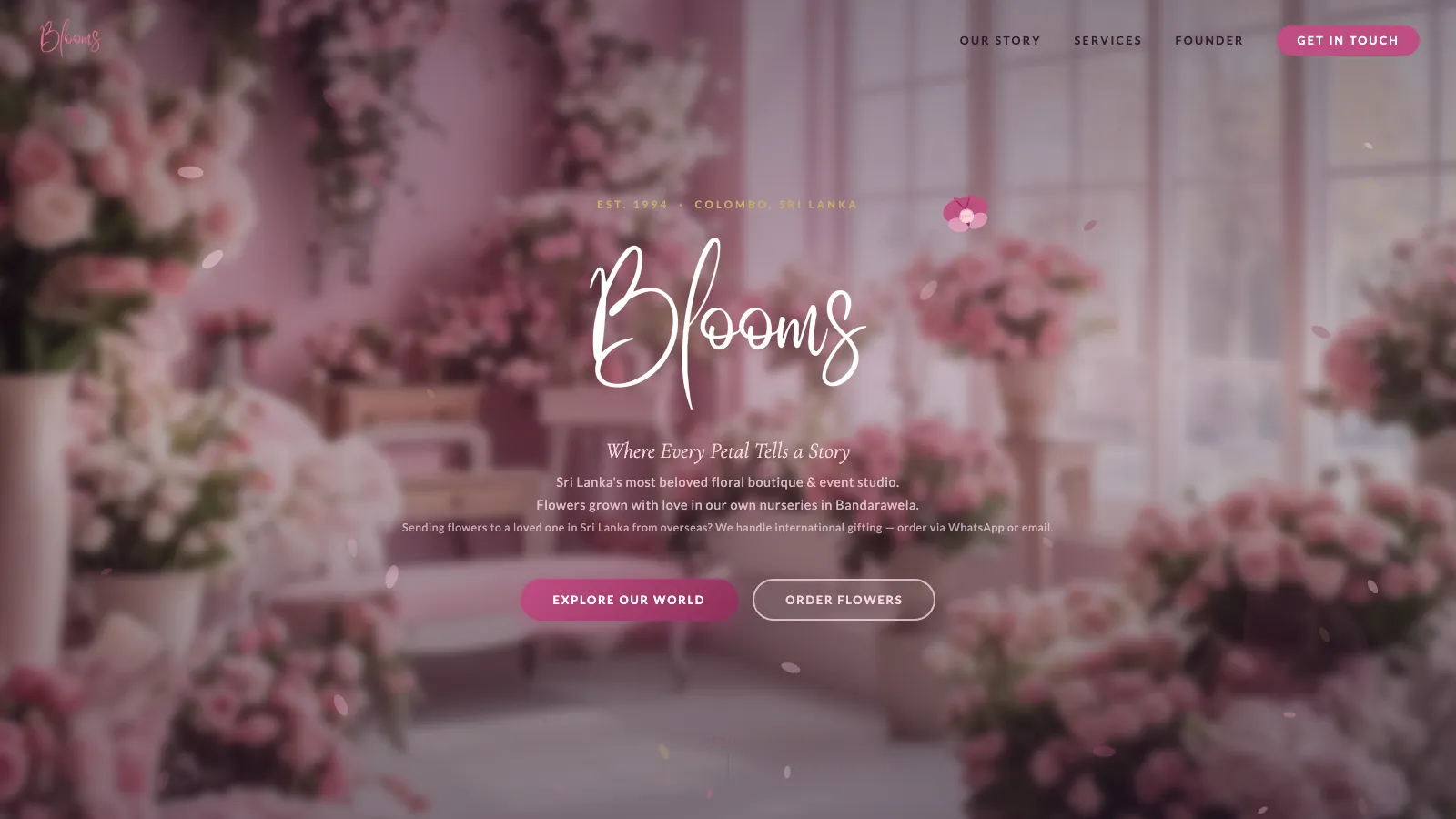 Screenshot of the Blooms website