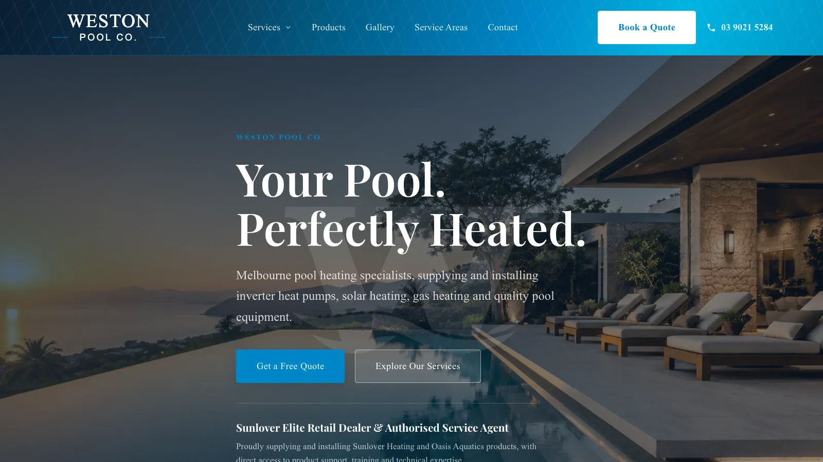 Screenshot of the Weston Pool Co website