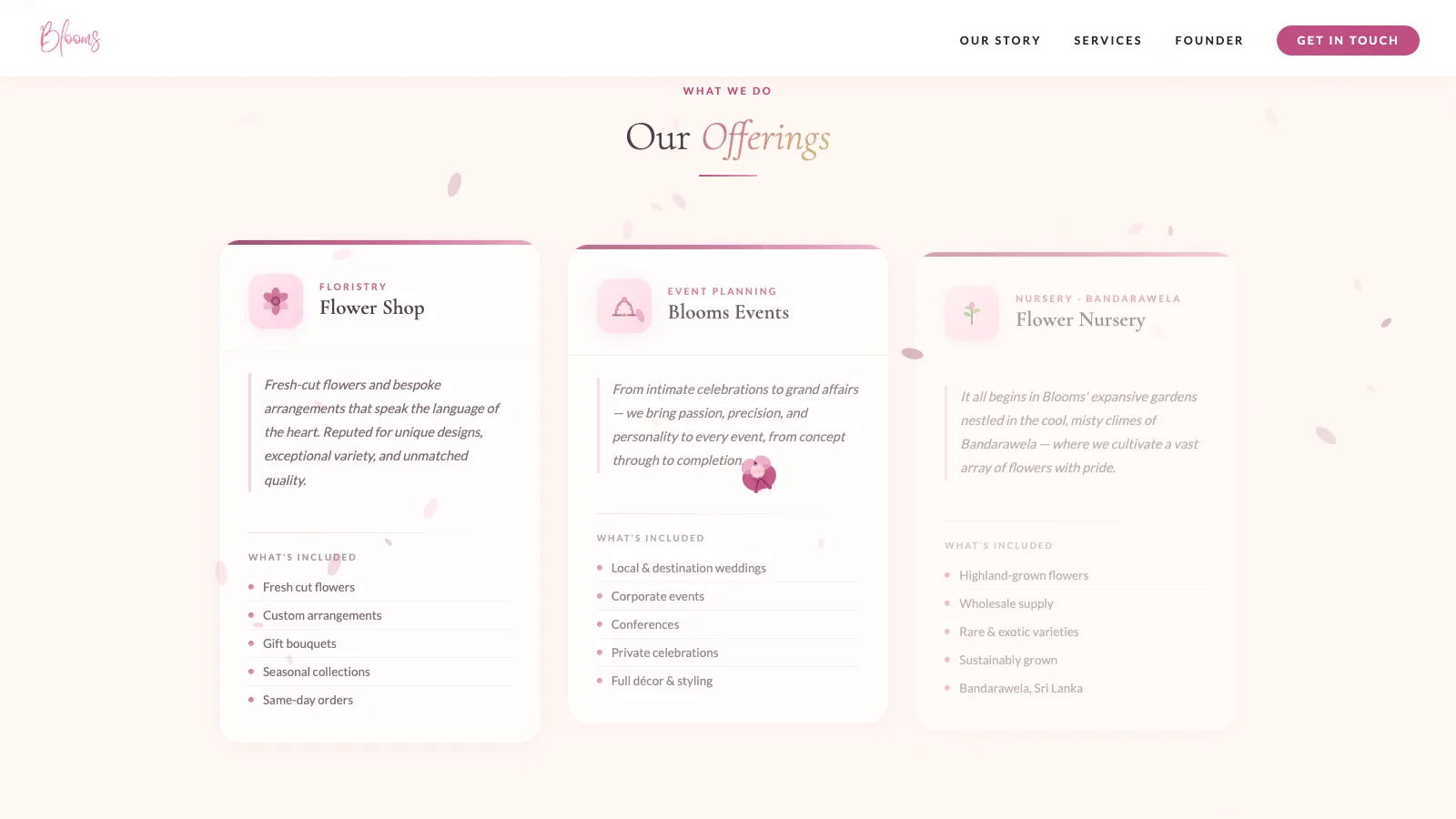 Blooms florist services section