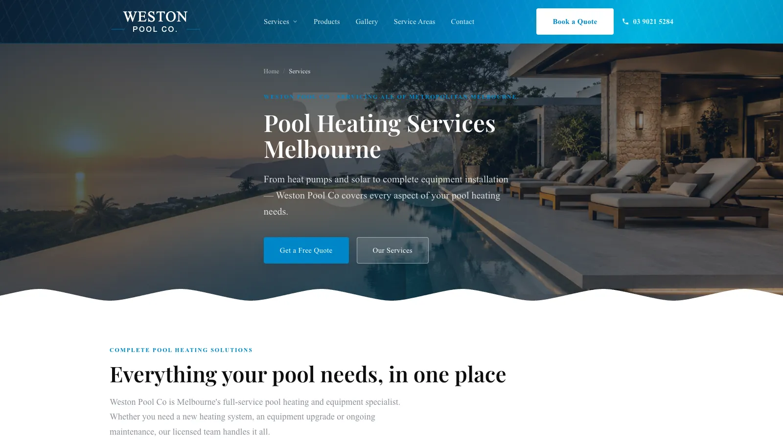 Weston Pool Co pool heating services page
